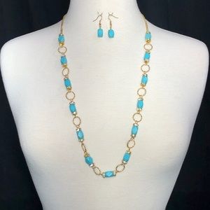 Long Turquoise Stone Gold Rings Necklace Set